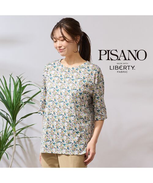PISANO/ピサーノ リバティコラボ・ラウンドヘムカットソー ブルー L PISANO/ピサーノ リバティコラボ・ラウンドヘムカットソー ブルー L