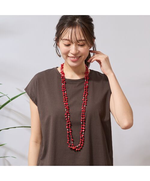 PISANO/ピサーノ ナチュラルストーン&ビーズ2連ネックレス レッド F PISANO/ピサーノ ナチュラルストーン&ビーズ2連ネックレス レッド F