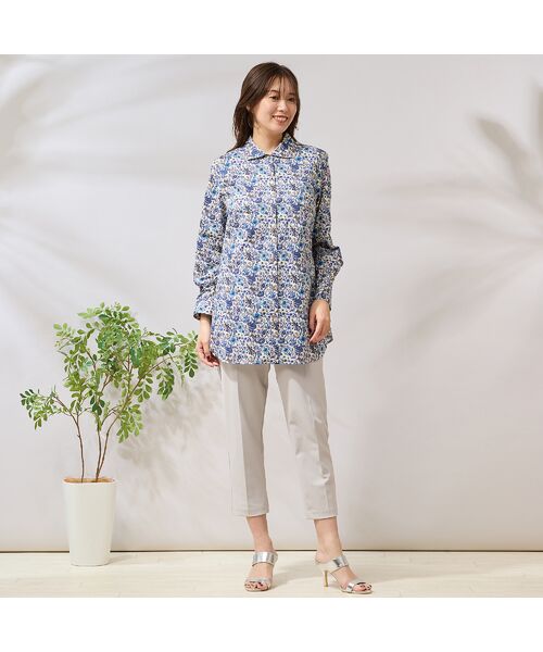 極美品✨定価１.２万❤️　白　洗える　ポプリンステッチノーカラーシャツブルゾン セール】 【手洗いOK・綿100％・リバティコラボ】フラワー
