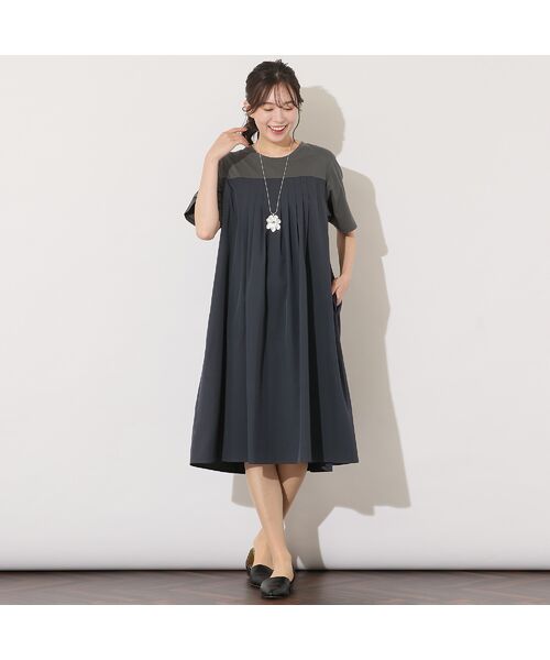 PISANO / ピサーノ ミニ丈・ひざ丈ワンピース | 【手洗いOK】天竺/スパンローンドッキングタックワンピース | 詳細3