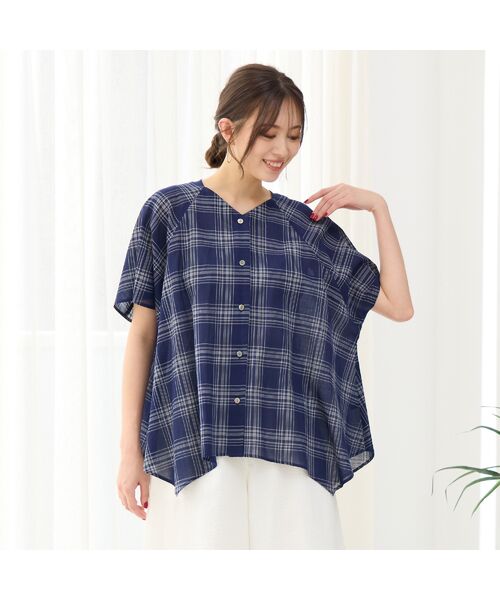 PISANO/ピサーノ 【手洗いOK・綿100%】イレギュラーヘムブラウス ダークブルー L PISANO/ピサーノ 【手洗いOK・綿100%】イレギュラーヘムブラウス ダークブルー L