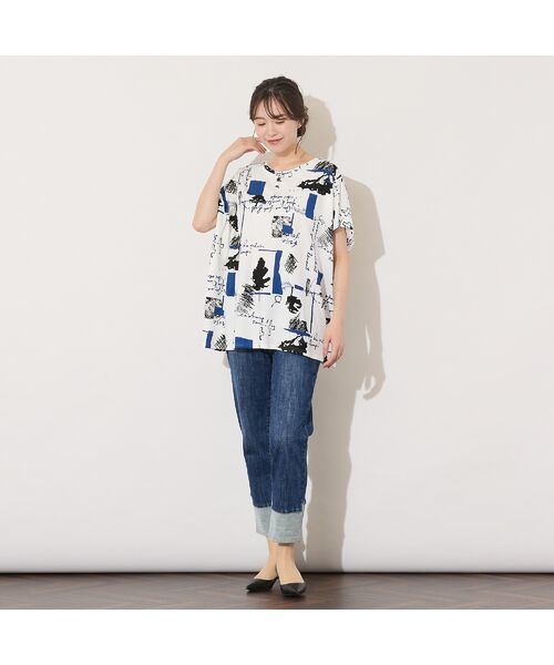 PISANO / ピサーノ カットソー | 【手洗いOK・綿100％】パワーショルダープリントカットソー | 詳細1