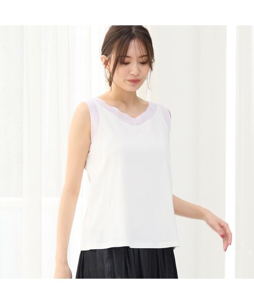 PISANO/ピサーノ 【手洗いOK・接触冷感】シアー切り替えタンクトップ オフ 3L PISANO/ピサーノ 【手洗いOK・接触冷感】シアー切り替えタンクトップ オフ 3L