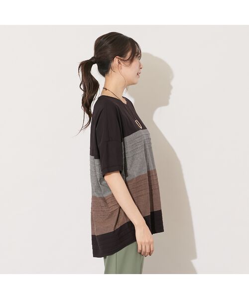 PISANO / ピサーノ カットソー | 【手洗いOK・綿100%】ピンタックボーダー・コクーンカットソー | 詳細1