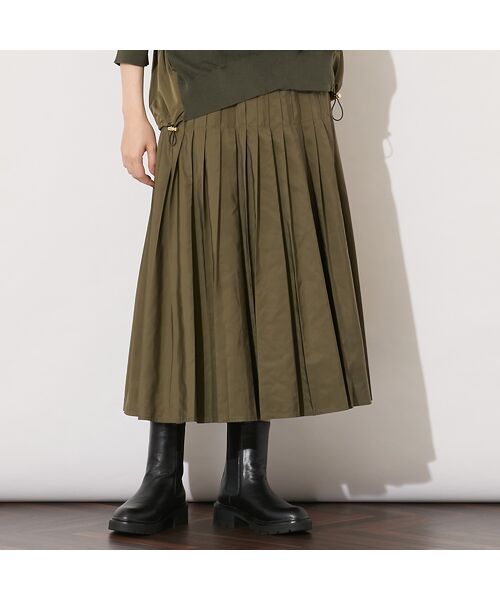 PISANO / ピサーノ ミニ・ひざ丈スカート | 【セットアップ対応】片ヒダプリーツスカート(カーキ)