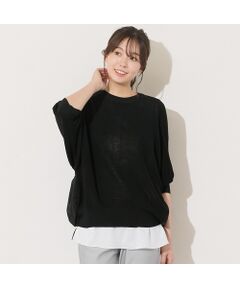 PISANO / ピサーノ ニット・セーター | 【セットアップ対応・手洗いOK】ニット×布帛ドッキングドルマンスリーブトップ