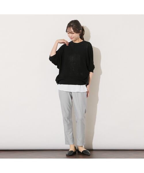 PISANO / ピサーノ ニット・セーター | 【セットアップ対応・手洗いOK】ニット×布帛ドッキングドルマンスリーブトップ | 詳細4