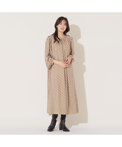 PISANO / ピサーノ ミニ丈・ひざ丈ワンピース | 【手洗いOK】幾何プリント・ギャザーワンピース | 詳細4