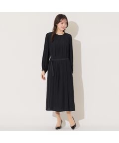 PISANO / ピサーノ ミニ丈・ひざ丈ワンピース | 【手洗いOK】割繊デシン・ギャザーワンピース（ブラック）
