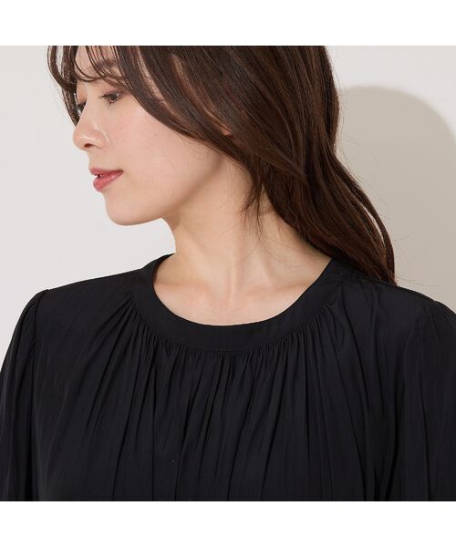 PISANO / ピサーノ ミニ丈・ひざ丈ワンピース | 【手洗いOK】割繊デシン・ギャザーワンピース(ブラック) | 詳細12