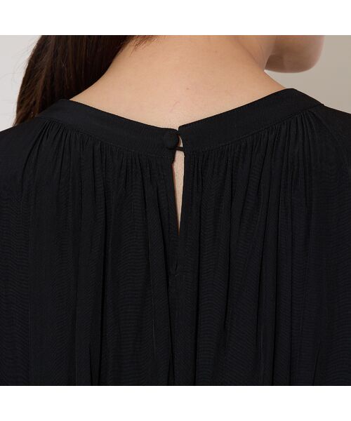 PISANO / ピサーノ ミニ丈・ひざ丈ワンピース | 【手洗いOK】割繊デシン・ギャザーワンピース(ブラック) | 詳細14