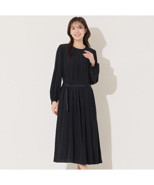 PISANO / ピサーノ ミニ丈・ひざ丈ワンピース | 【手洗いOK】割繊デシン・ギャザーワンピース(ブラック) | 詳細3