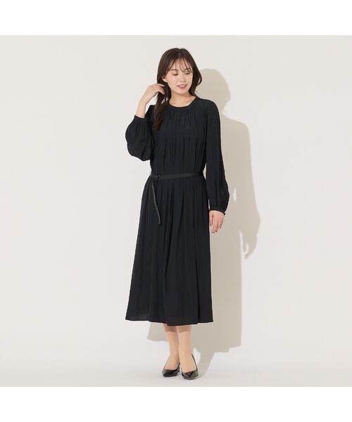 PISANO / ピサーノ ミニ丈・ひざ丈ワンピース | 【手洗いOK】割繊デシン・ギャザーワンピース(ブラック) | 詳細4