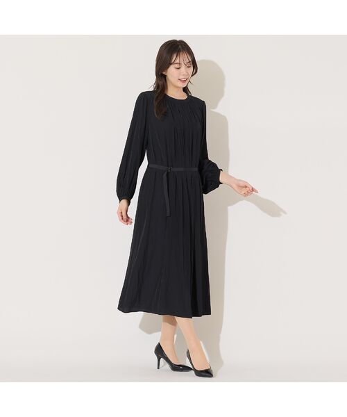 PISANO / ピサーノ ミニ丈・ひざ丈ワンピース | 【手洗いOK】割繊デシン・ギャザーワンピース(ブラック) | 詳細5