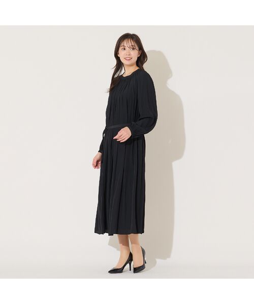 PISANO / ピサーノ ミニ丈・ひざ丈ワンピース | 【手洗いOK】割繊デシン・ギャザーワンピース(ブラック) | 詳細6