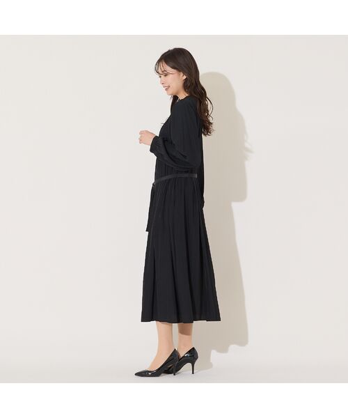 PISANO / ピサーノ ミニ丈・ひざ丈ワンピース | 【手洗いOK】割繊デシン・ギャザーワンピース(ブラック) | 詳細7