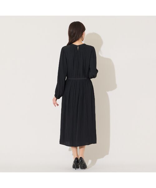 PISANO / ピサーノ ミニ丈・ひざ丈ワンピース | 【手洗いOK】割繊デシン・ギャザーワンピース(ブラック) | 詳細8