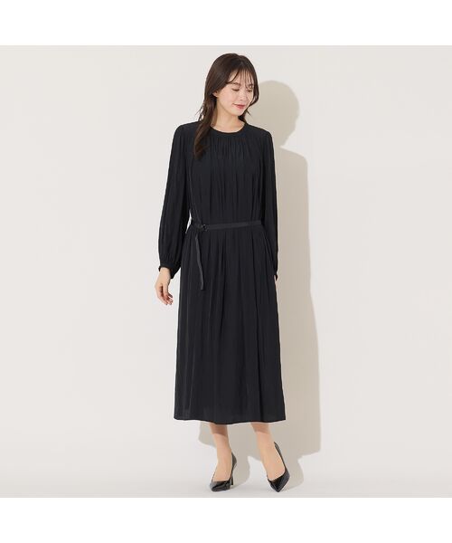PISANO / ピサーノ ミニ丈・ひざ丈ワンピース | 【手洗いOK】割繊デシン・ギャザーワンピース(ブラック)(ブラック)