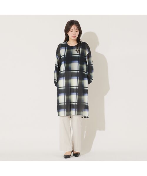 PISANO / ピサーノ チュニック | 【手洗いOK】トーンオン・トーンチェックプリント・チュールチュニック | 詳細1