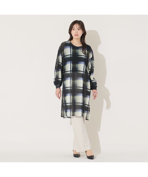 PISANO / ピサーノ チュニック | 【手洗いOK】トーンオン・トーンチェックプリント・チュールチュニック | 詳細2