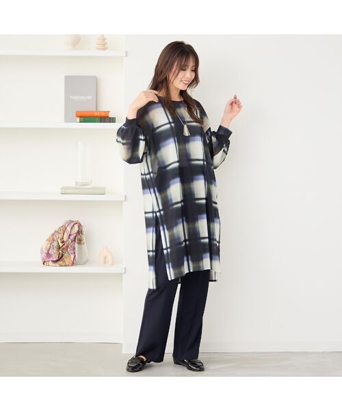 PISANO / ピサーノ チュニック | 【手洗いOK】トーンオン・トーンチェックプリント・チュールチュニック | 詳細8