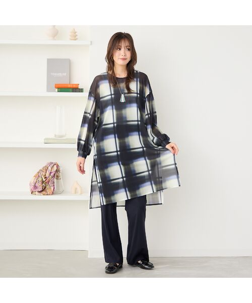 PISANO / ピサーノ チュニック | 【手洗いOK】トーンオン・トーンチェックプリント・チュールチュニック | 詳細9