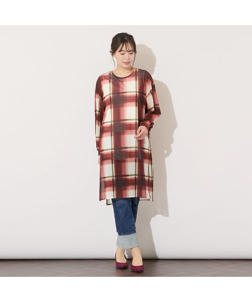 PISANO / ピサーノ チュニック | 【手洗いOK】トーンオン・トーンチェックプリント・チュールチュニック | 詳細12