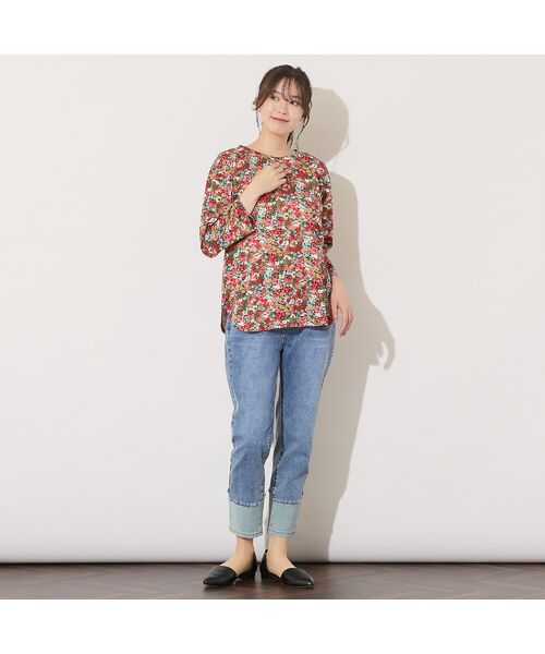 PISANO / ピサーノ カットソー | 【手洗いOK・綿100%・リバティコラボ】フラワープリントラウンドヘムカットソー | 詳細3