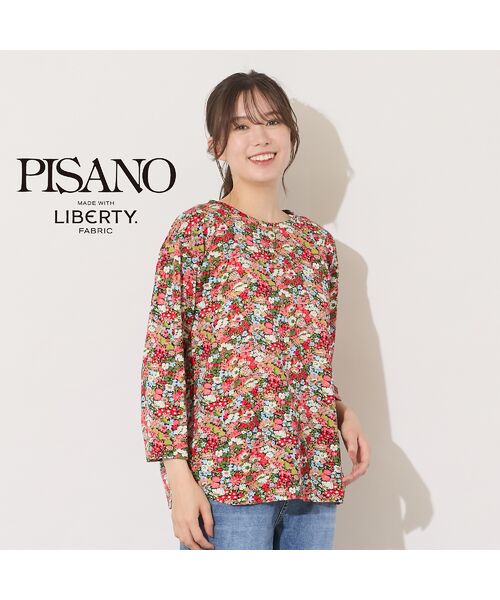 PISANO / ピサーノ カットソー | 【手洗いOK・綿100%・リバティコラボ】フラワープリントラウンドヘムカットソー(レッド)