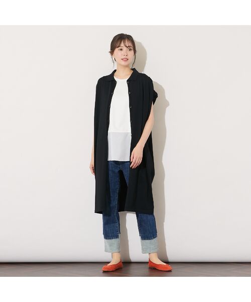 PISANO / ピサーノ ベスト | 【手洗いOK】コクーンシルエット・肩タックロングジレ | 詳細1