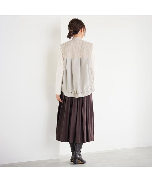 PISANO / ピサーノ ベスト | ニット×タフタ・ドッキングハイネックジレ | 詳細8