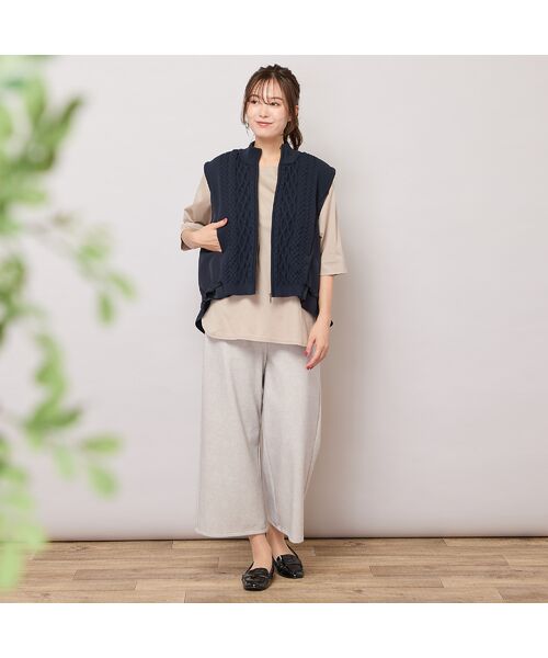 PISANO / ピサーノ ベスト | ニット×タフタ・ドッキングハイネックジレ | 詳細14