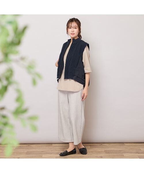 PISANO / ピサーノ ベスト | ニット×タフタ・ドッキングハイネックジレ | 詳細15