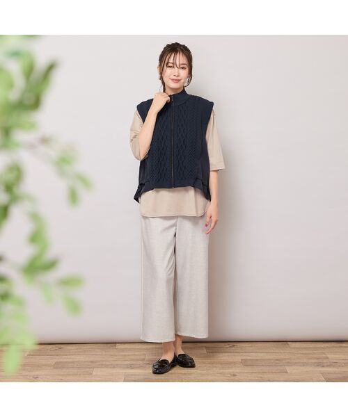 PISANO / ピサーノ ベスト | ニット×タフタ・ドッキングハイネックジレ | 詳細16