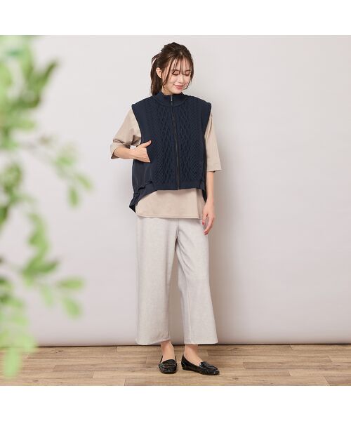 PISANO / ピサーノ ベスト | ニット×タフタ・ドッキングハイネックジレ | 詳細17