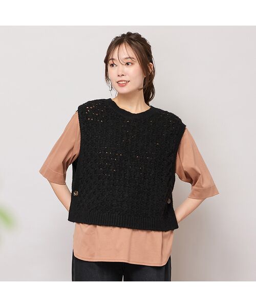 PISANO/ピサーノ 【アンサンブル】ニットジレ×ストライプシャツ ブラック LL