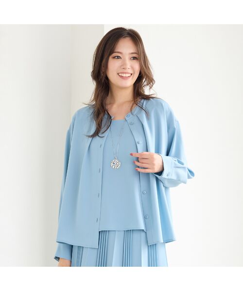 PISANO / ピサーノ シャツ・ブラウス | 【手洗いOK・機能性素材・セットアップ対応】3WAYスタンドカラーブラウス(ブルー)