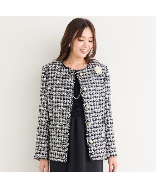 PISANO / ピサーノ ノーカラージャケット | ツィード・ノーカラージャケット(ブラック)