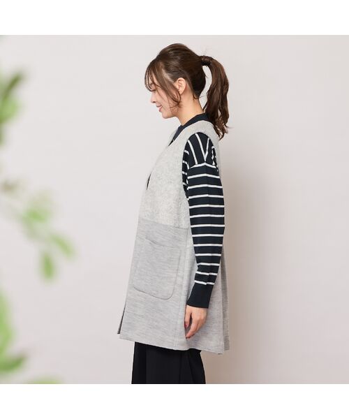 PISANO / ピサーノ ベスト | Vネック・シャギー切り替えニットソージレ | 詳細1