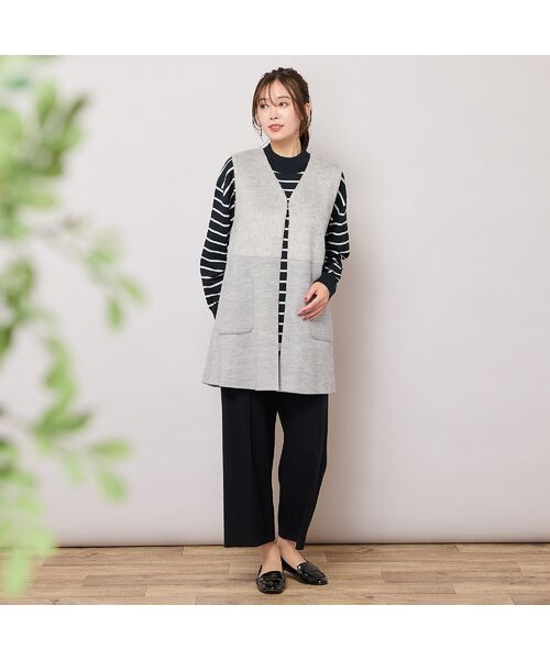 PISANO / ピサーノ ベスト | Vネック・シャギー切り替えニットソージレ | 詳細3