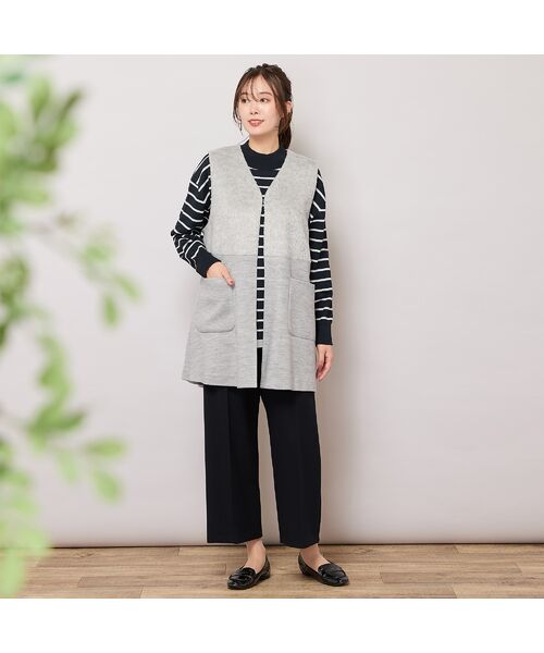 PISANO / ピサーノ ベスト | Vネック・シャギー切り替えニットソージレ | 詳細4