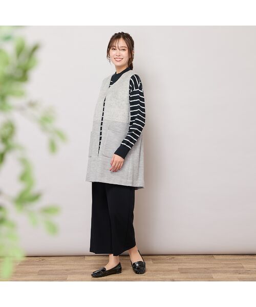 PISANO / ピサーノ ベスト | Vネック・シャギー切り替えニットソージレ | 詳細5