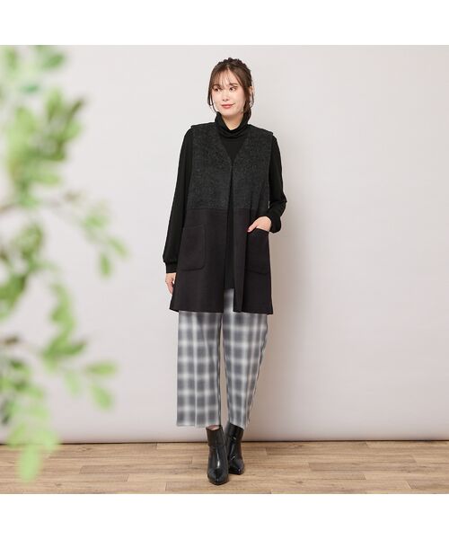 PISANO / ピサーノ ベスト | Vネック・シャギー切り替えニットソージレ | 詳細9