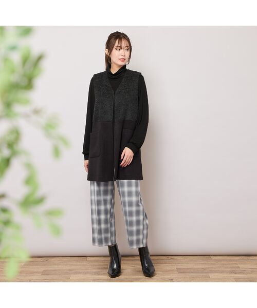 PISANO / ピサーノ ベスト | Vネック・シャギー切り替えニットソージレ | 詳細10