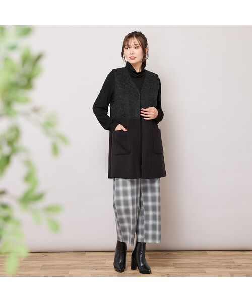 PISANO / ピサーノ ベスト | Vネック・シャギー切り替えニットソージレ | 詳細11