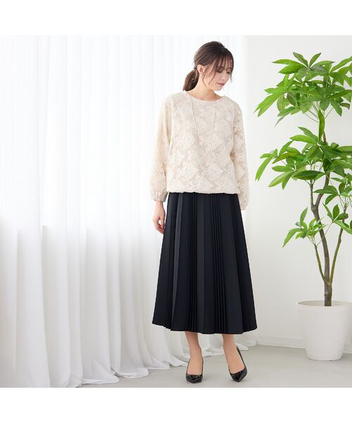 PISANO / ピサーノ シャツ・ブラウス | 【手洗いOK】チュールジャカード・ラウンドネックギャザーブラウス | 詳細1