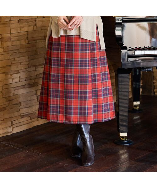 PISANO / ピサーノ ミニ・ひざ丈スカート | 【セットアップ対応】Aラインチェック柄スカート(レッド)