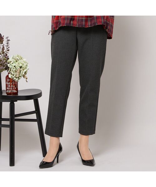 PISANO / ピサーノ ショート・ハーフ・半端丈パンツ | 【手洗いOK】真空プリーツ・アンクル丈パンツ(無地)(チャコール)