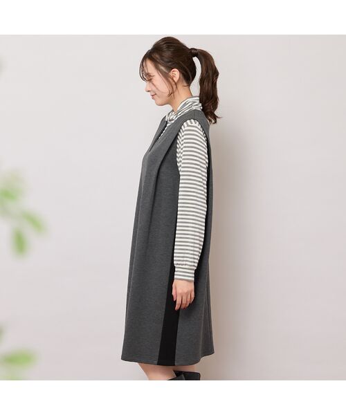 PISANO / ピサーノ ミニ丈・ひざ丈ワンピース | サイド切り替え・パワーショルダーワンピース | 詳細1