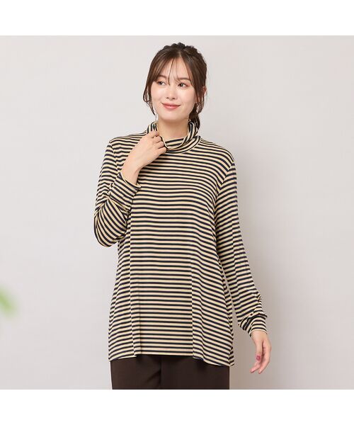 PISANO / ピサーノ カットソー | 【手洗いOK・吸湿発熱】ボーダーハイネックカットソー(ダークブルー)